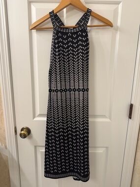 Max Studio Black and White Geometric Halter Maxi Dress